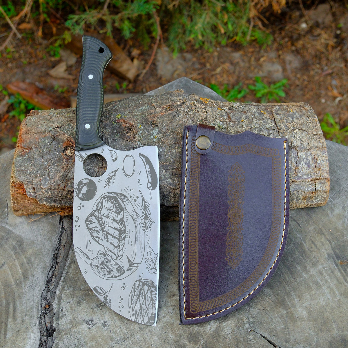 Almazan 28 Cm - Sebze & Et Gravür İşlemeli - Kompakt Sap