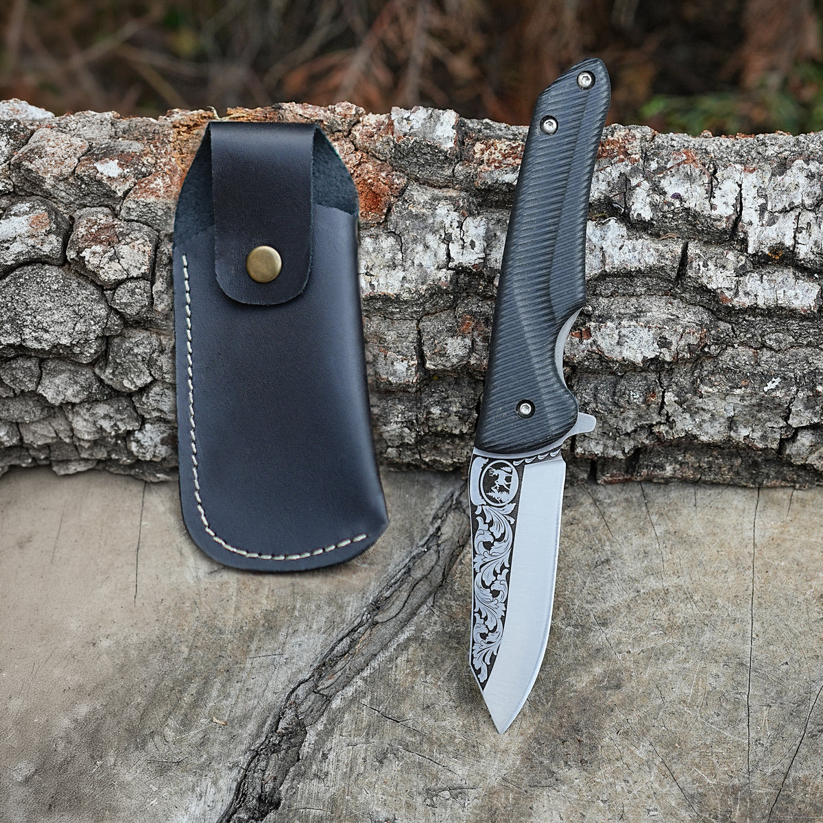 Geyik Gravür İşlemeli - Katlanır Bıçak - Verzalit Sap - 21 Cm