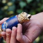 Koleksiyonluk ve Hediyelik Puukko Bıçak 24K Altın Kaplama Ayı Başlı Gravür İşlemeli