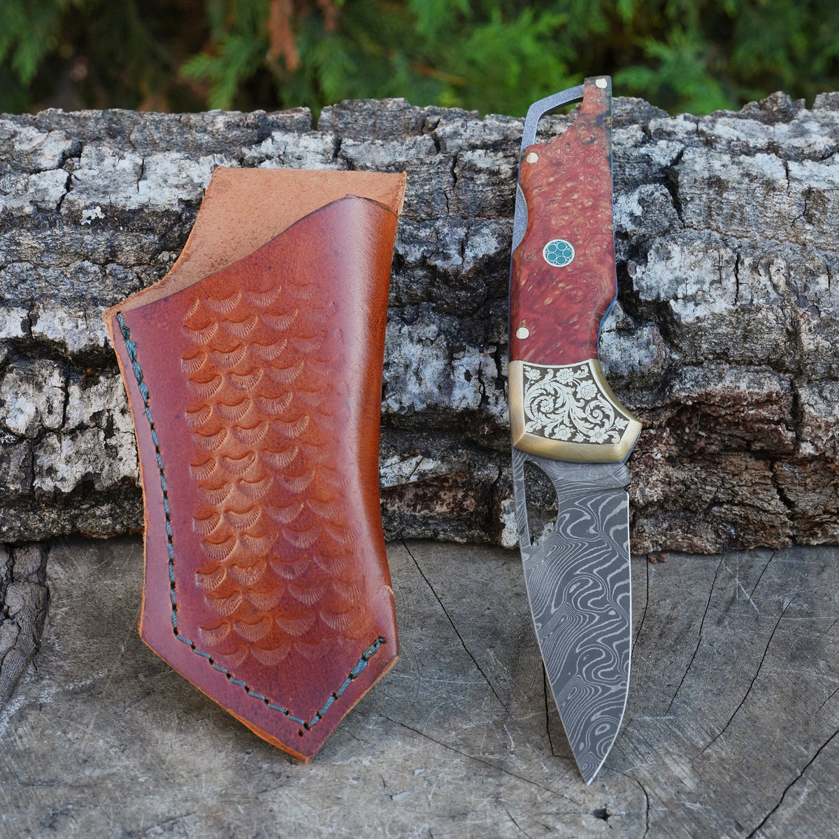 Katlanır Model- Damascus Çelik - Stabilize Sap