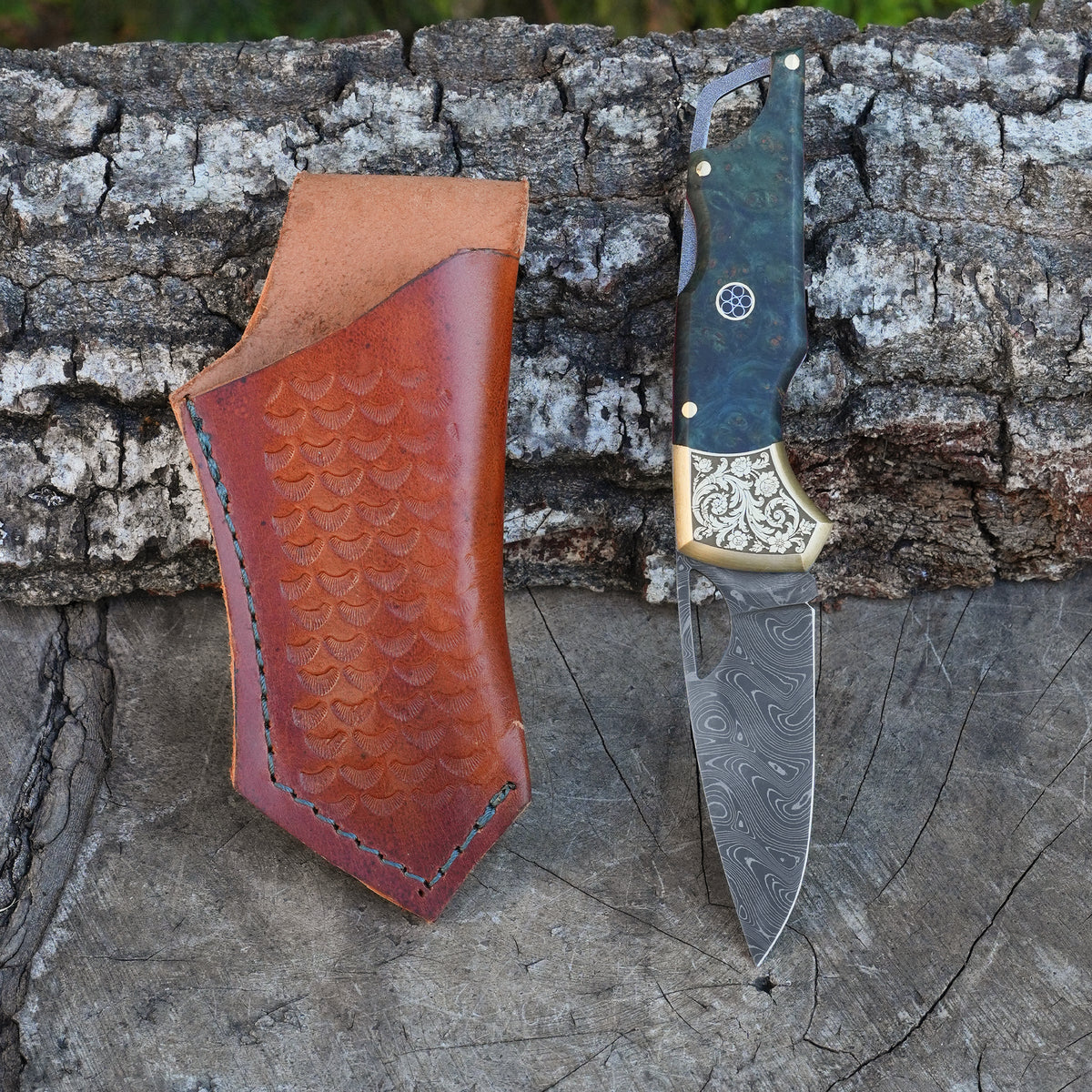 Katlanır Model- Damascus Çelik - Stabilize Sap