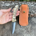 Katlanır Model - N690 Çelik -Geyik İşlemeli Geyik Boynuzu Sap - 19 Cm