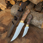 4034 paslanmaz çelikten üretilmiş ceviz sap ve pirinç balçaklı el yapımı bıçak seti