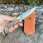 Katlanır Model - N690 Çelik -Geyik İşlemeli Geyik Boynuzu Sap - 19 Cm