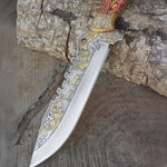 Koleksiyonluk ve Hediyelik Kasatura Model 24K Altın Kaplama Geyik Gravür İşlemeli - Stabilize Sap - Kadife Kutulu