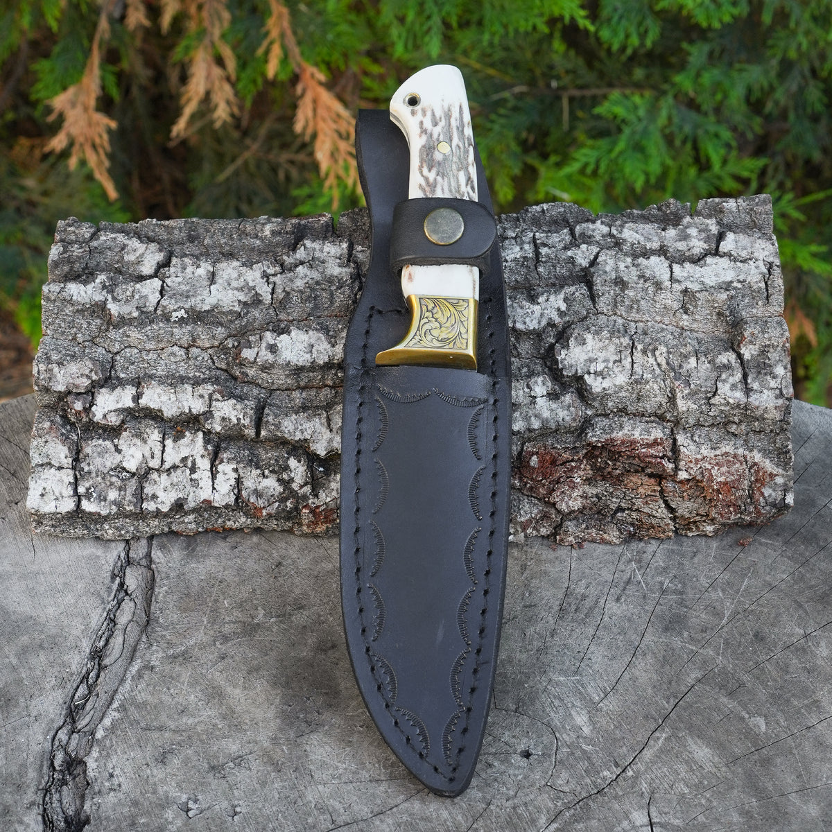 Bushcraft 35 Cm – Geyik Boynuzu Saplı – Damascus Çelik El Yapımı Özel Seri