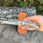 Katlanır Model - N690 Çelik -Geyik İşlemeli Geyik Boynuzu Sap - 19 Cm