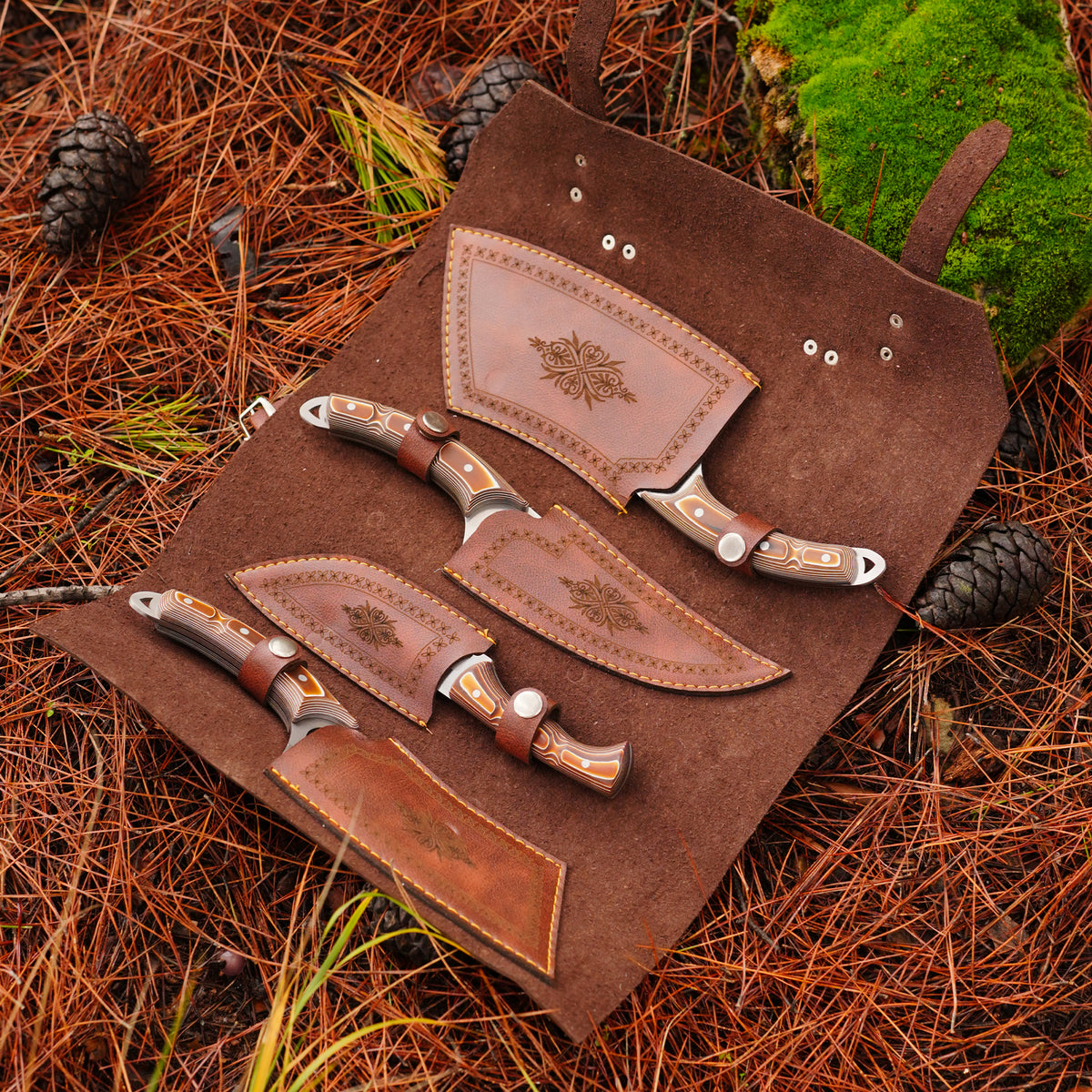 Almazan Kamp Bıçağı Seti - Deri Çantalı
