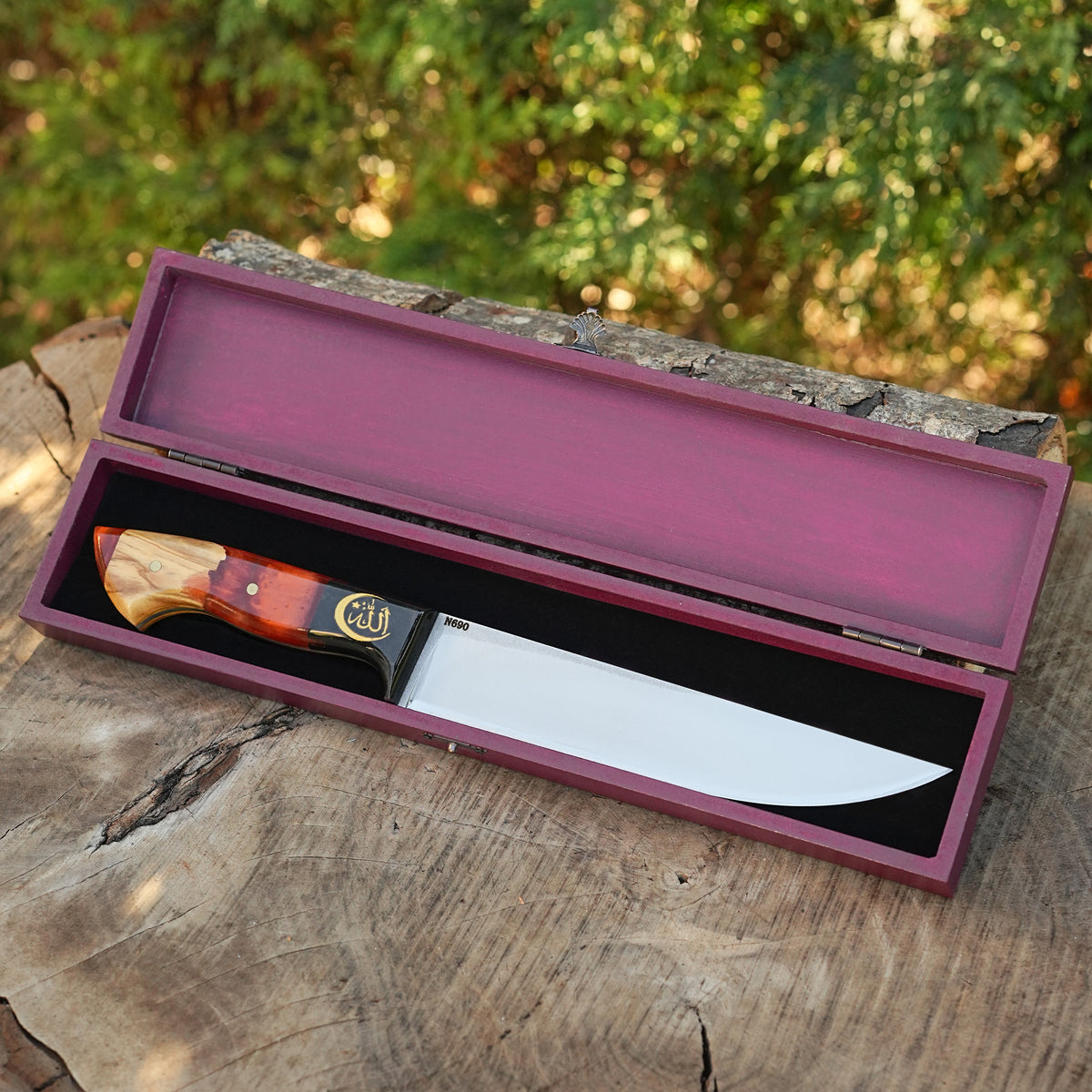 Kelle Bıçağı - N690 Çeliği -Allah Yazılı- Özel Ahşap Kutulu