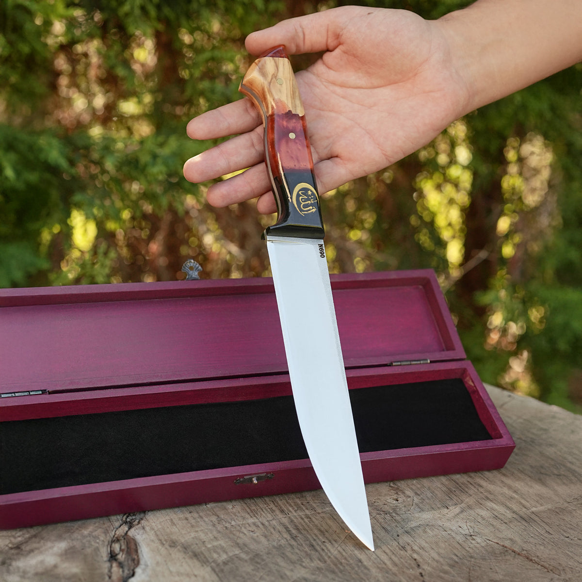 Kelle Bıçağı - N690 Çeliği -Allah Yazılı- Özel Ahşap Kutulu