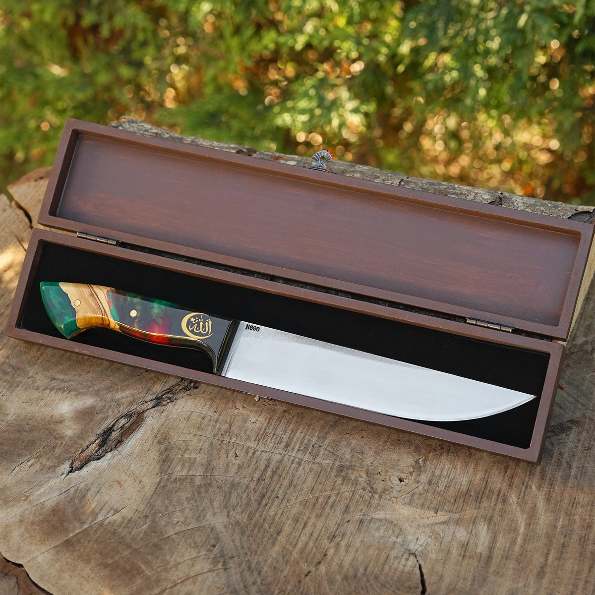 Kelle Bıçağı - N690 Çeliği -Allah Yazılı- Özel Ahşap Kutulu