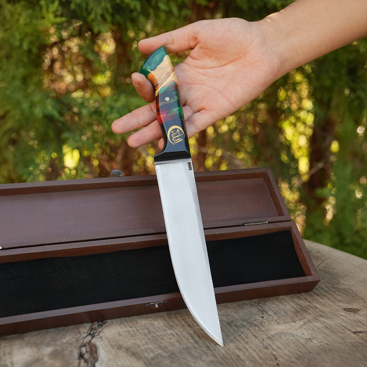 Kelle Bıçağı - N690 Çeliği -Allah Yazılı- Özel Ahşap Kutulu