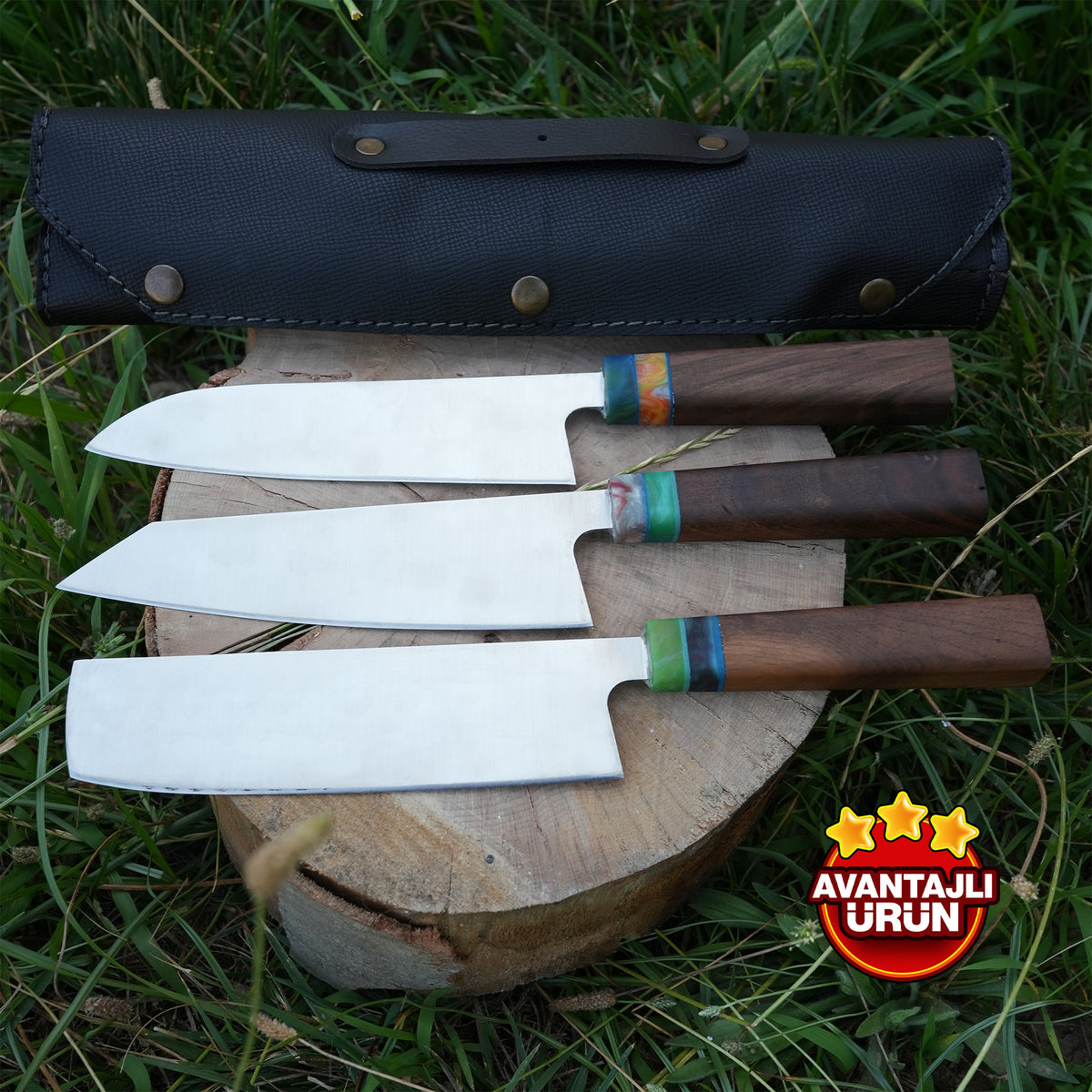 3'lü Şef Bıçağı Seti -Premium Kalitede - Çanta Hediyeli