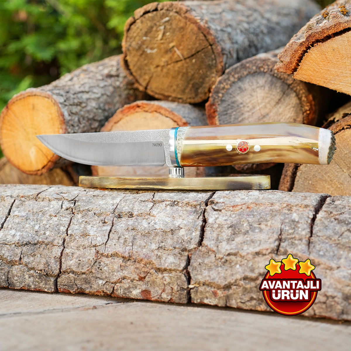 Bushcraft 30 Cm - Standlı Koç Boynuzu Sap