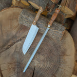 Ceviz kabzalı profesyonel şef bıçağı ve paslanmaz çelik masat seti