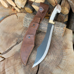 Doğal kök geyik boynuzu saplı uzun ve güçlü kamp bıçağı