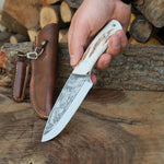 El işçiliğiyle üretilmiş orijinal geyik boynuzlu N690 çelik yatagan bıçak