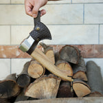 Paslanmaz CK45 çelikten üretilmiş kök ceviz saplı 32 cm el yapımı balta