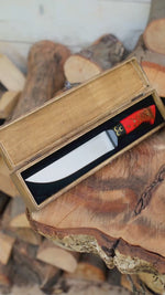 Kelle Bıçağı - N690 Çeliği - 3 Hilal Kurt Desenli - Ahşap Kutulu