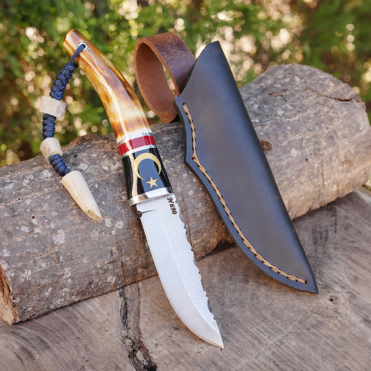 Koleksiyonluk ve Hediyelik Bıçak - N690 Çelik- Karartma Geyik Boynuzu Sap