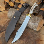 Pirinç detaylarla zenginleştirilmiş geyik boynuzu saplı el yapımı bıçak